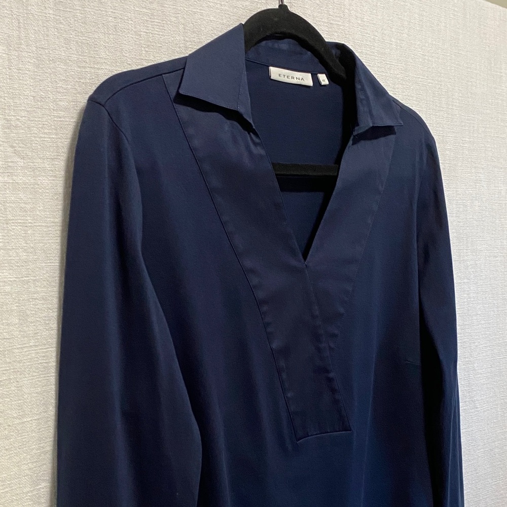 Eterna Dark Blue Long Sleeve Blouse